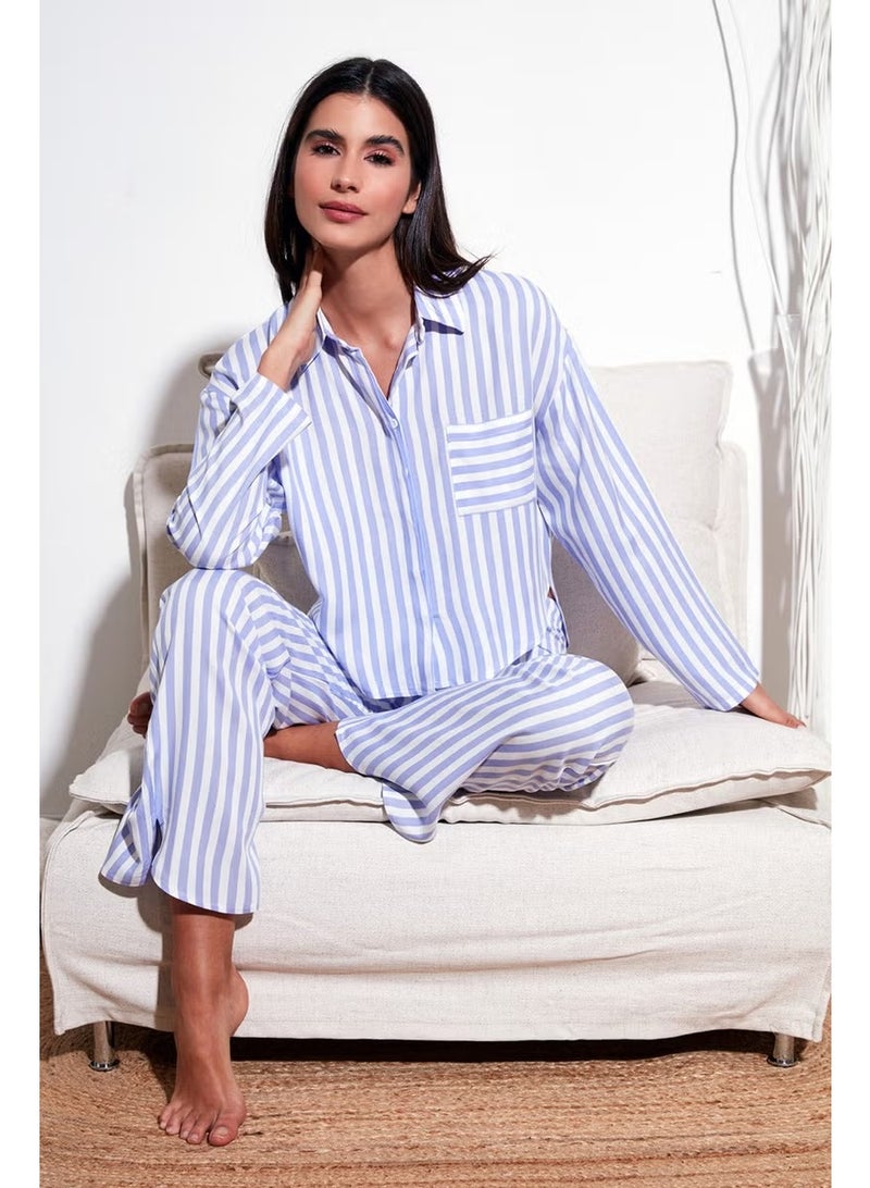 Lela Patterned Comfortable Cut Wide Leg Summer Pajama Set Women's Pajama Set 6110014 - Image 1